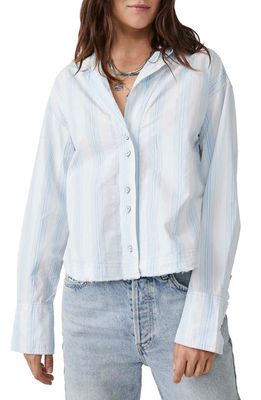 Free People Kelia Stripe Trapeze Button-Up Shirt in Crisp White Combo