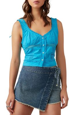 Free People Kerry Crop Embroidered Lace Inset Cotton Tank in Blue Butterfly