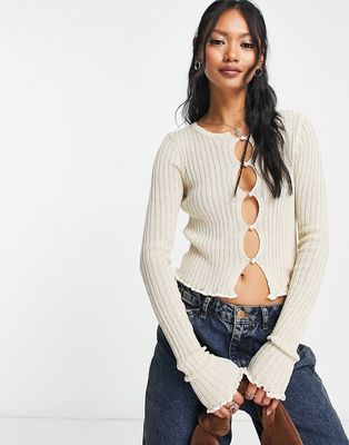 Free People keyhole detail loose knit cardigan in sand-Neutral