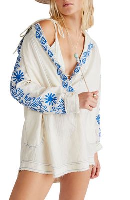 Free People Lagos Embroidered Oversize Cotton Hoodie in Ivory Combo