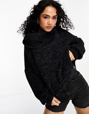 Free People Leo roll neck ribbed sweater in black