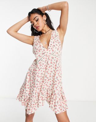 Free People let it happen textured floral print mini dress in pink