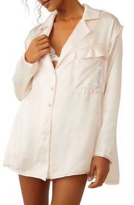 Free People Like Honey Long-Sleeve Satin Pajama Shirt in Pastel Parchment