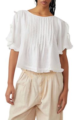 Free People Lillia Pintuck Crop Linen Blend Top in White