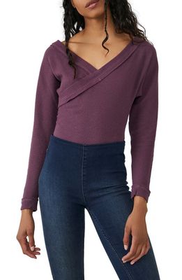 Free People Lovin' This Feeling Long Sleeve Stretch Cotton Bodysuit in Fig Jam