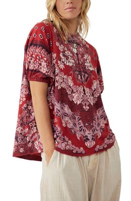 Free People Luly Print Knit Top in Bella Rosa Combo