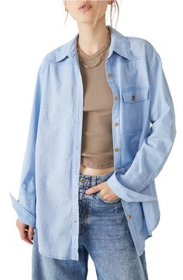 Free People Machester Cotton Button-Down Shirt in Blue Combo