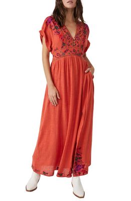 Free People Maisle Embroidered Maxi Dress in Tiger Red Combo