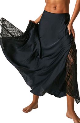 Free People Make You Mine Lace Inset Satin Maxi Slip Skirt in Black