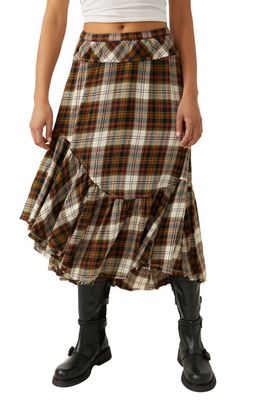 Free People Marcelline Plaid Midi Skirt in Tea Combo
