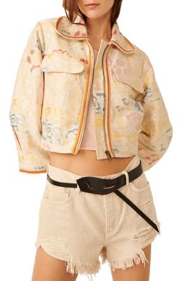Free People Margot Floral Embroidered Crop Jacket in Golden Wheat Combo