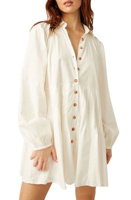 Free People Marvelous Mia Long Sleeve Stretch Cotton Mini Shirtdress in Ivory
