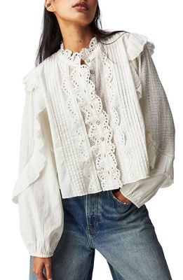 Free People Masai Mar Ruffle Eyelet Shirt in Ivory