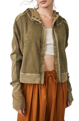 Free People Mason Waffle Front Zip Hoodie in Army