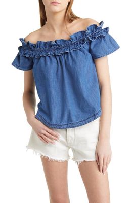 Free People Maxine Ruffle Off the Shoulder Top in Bleach Out