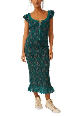 Free People McKenna Floral Smocked Midi Dress in Night Forest Combo