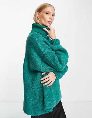 Free People Milo oversized high neck sweater in teal-Green