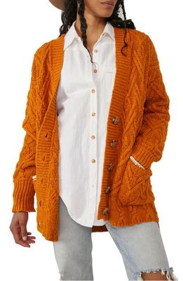 Free People Montana Cable Cotton Cardigan in Pumpkin Pie