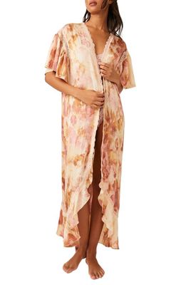 Free People Moonbeams Floral Lace Trim Robe in Sweet Combo