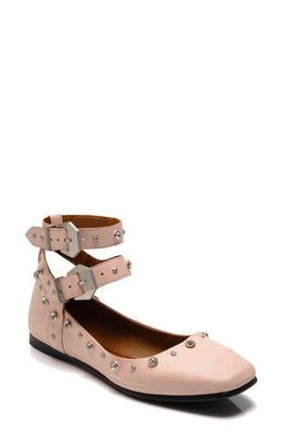 Free People Mystic Diamante Ankle Strap Flat in Frost Pink Leather
