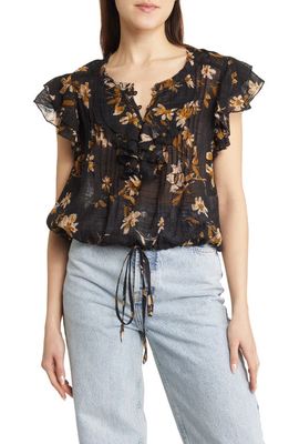 Free People Naya Floral Ruffle Blouse in Black Combo
