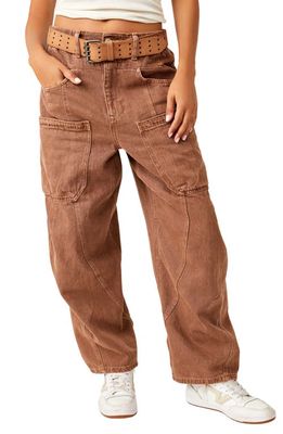 Free People New School Relaxed Straight Leg Cargo Jeans in Warm Brown
