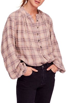 Free People Northern Bound Plaid Shirt in Beige