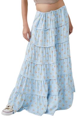 Free People Nova Tiered Maxi Skirt in Robins Egg Combo