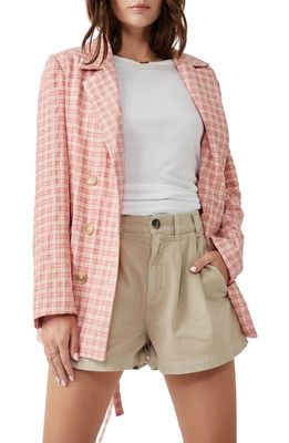 Free People Olivia Tie Waist Gingham Double Breasted Blazer in Pink