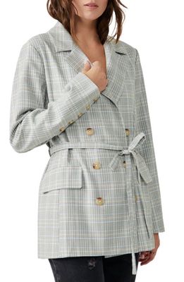 Free People Olivia Tie Waist Plaid Double Breasted Blazer in Natural Plaid Combo