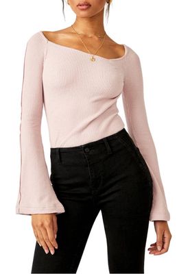 Free People On a Cloud Long Sleeve Bodysuit in Blush Tint