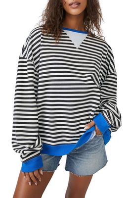 Free People Oversize Stripe Sweatshirt in Black Combo