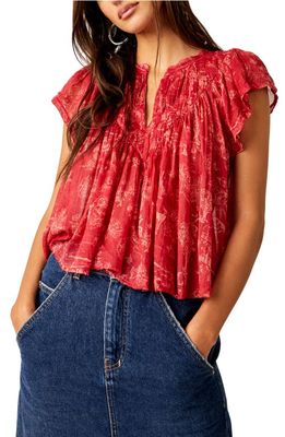 Free People Padma Floral Cotton Crop Top in Raspberry Combo
