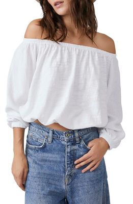Free People Parfait Bubble Off the Shoulder Crop Top in Optic White