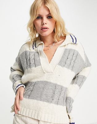 Free People pembrook sweater in stripe cable knit-Neutral