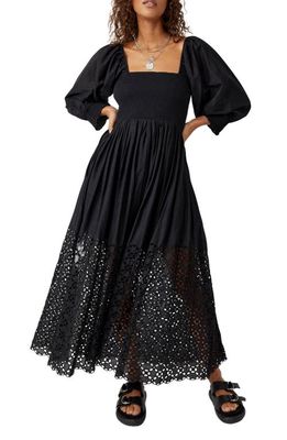 Free People Perfect Storm Smocked Eyelet Long Sleeve Maxi Dress in Black