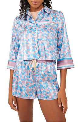 Free People Pillow Talk Satin Short Crop Pajamas in Cool Lavender Combo