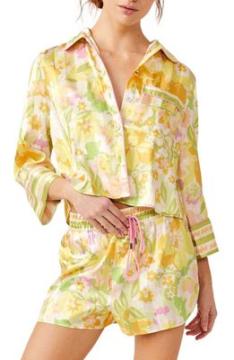 Free People Pillow Talk Satin Short Crop Pajamas in Lily Combo