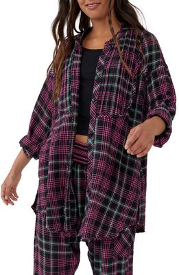 Free People Plaid About You Flannel Sleep Shirt in Black Combo
