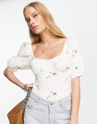 Free People Play Date bodice style bodysuit in ivory-White