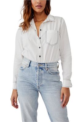 Free People Power Move Long Sleeve Button-Up Bodysuit in White
