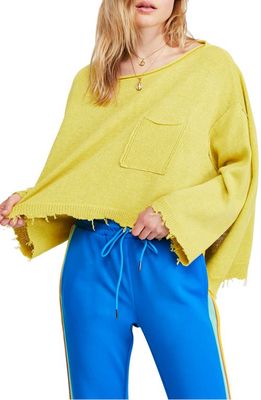 Free People Prism Distressed Hem Sweater in Lemon