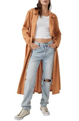 Free People Rae Back Belt Cotton & Linen Duster Jacket in Bright Cider