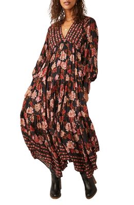 Free People Rows of Roses Long Sleeve Maxi Dress in Black Combo