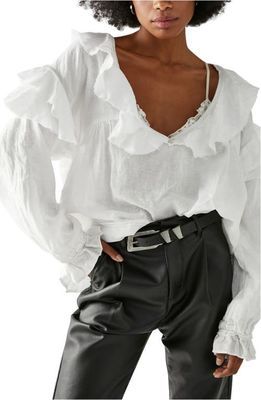Free People Ruffle Linen Blouse in Ivory