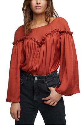 Free People She's a Natural Bell Sleeve Bodysuit in Cherry Chai