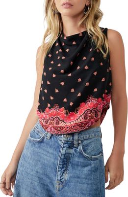 Free People Silas Print Cowl Neck Open Back Tank in Black Combo