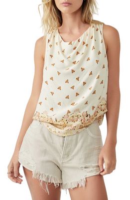 Free People Silas Print Cowl Neck Open Back Tank in Ivory Combo