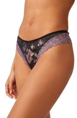 Free People Silky Floral Lace Trim Thong in Night Sky Combo