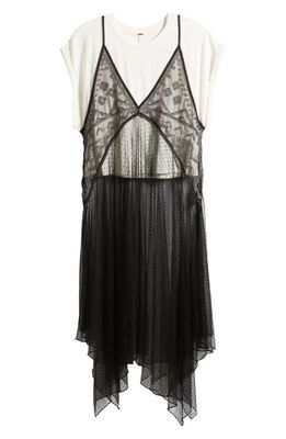 Free People Siren Sheer Handkerchief Hem T-Shirt Dress in Black And White